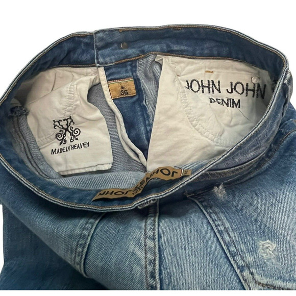 John John Made in Heaven Jeans Mid Rise Size 28x27 Distressed Skinny Blue - Picture 9 of 9